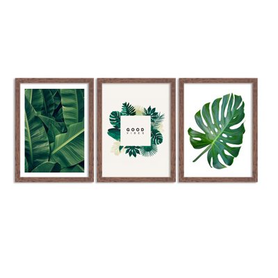 Kit 3 Quadros Decorativos Folhas Verde Natureza Vibes Madeira
