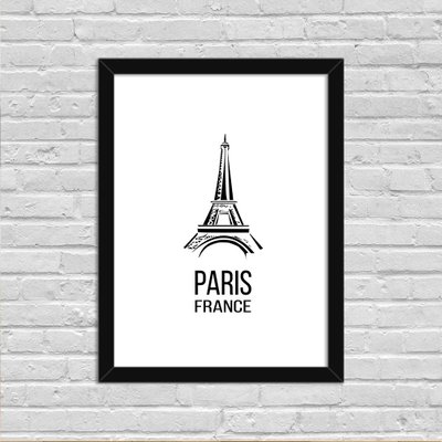 Quadro Decorativo Minimalista Paris France Preto