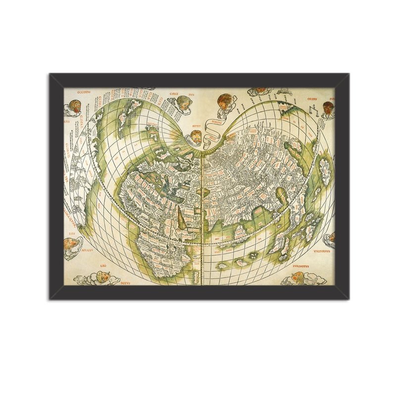Quadro Decorativo Antigo Mapa Mundi Preto