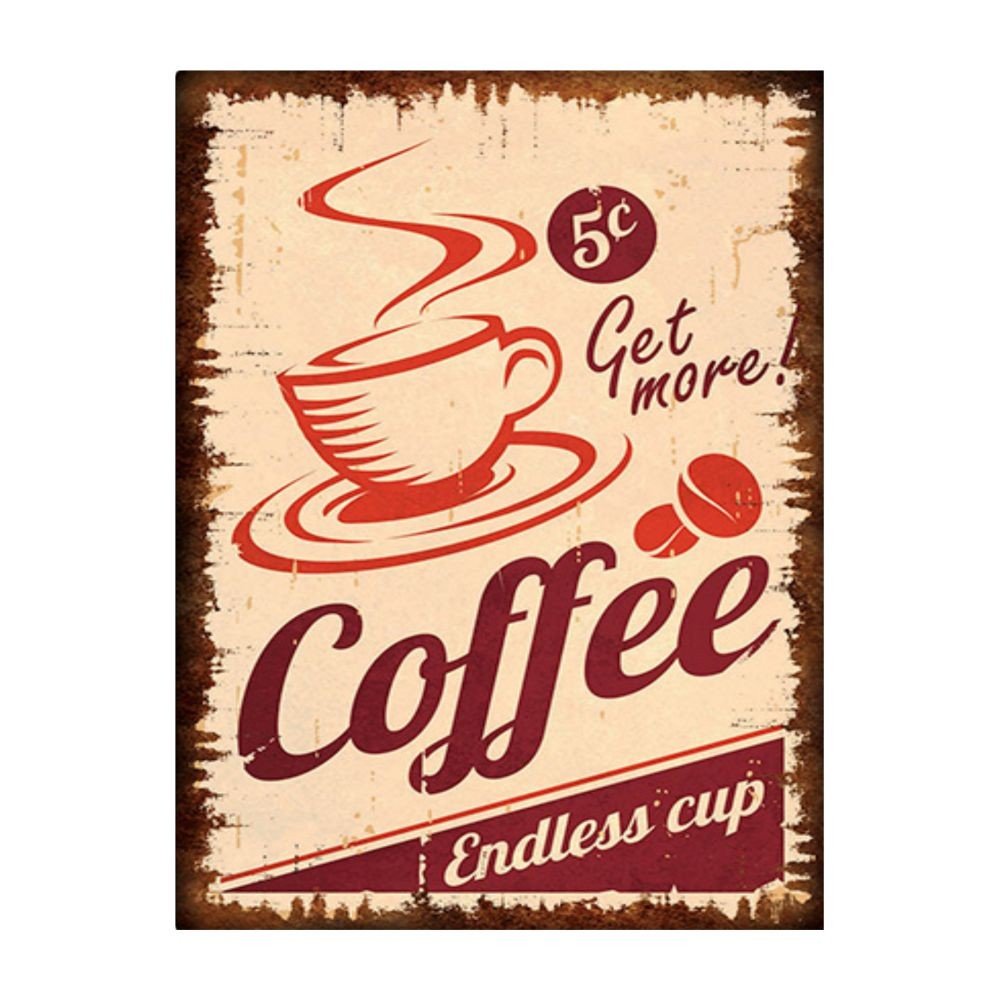 Placa Decorativa em MDF Propaganda Antiga Endless Cup Coffee Café