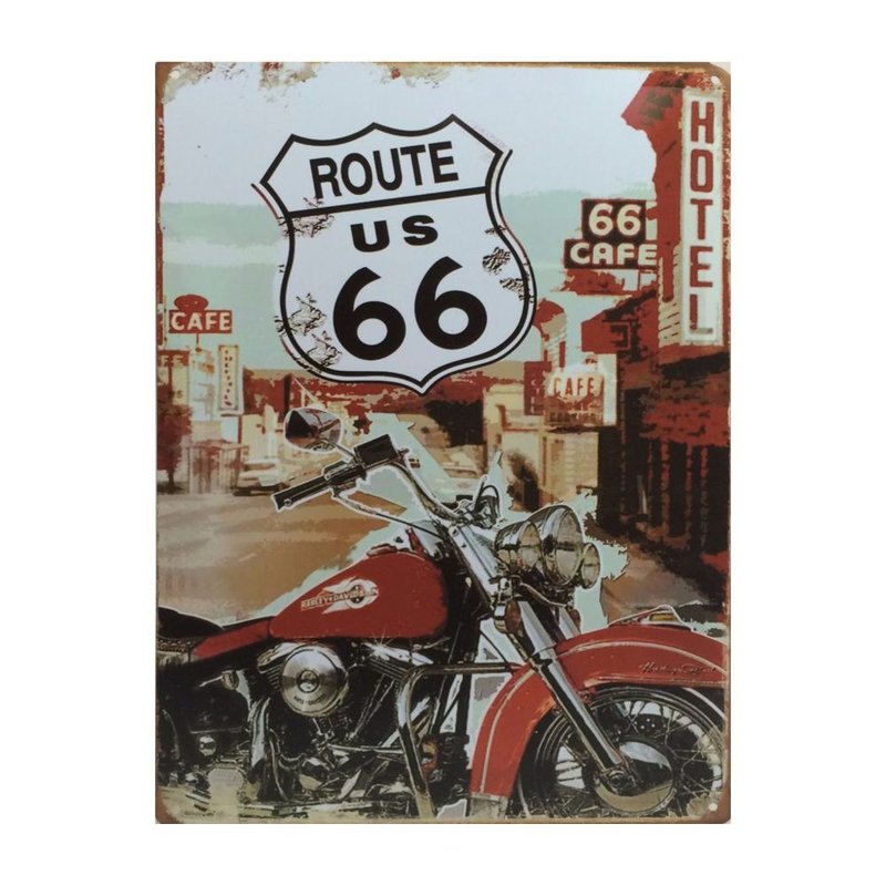 Placa Decorativa em MDF Route 66 and Harley Davidson Retro