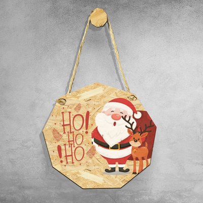 Natal - Placa Decorativa para Porta ou Parede - Ho Ho Ho, Feliz Natal